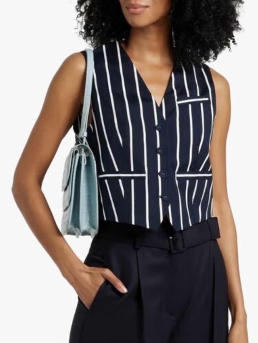 Veronica Beard Bennet Vest Striped Blue White Office Preppy Quiet Luxury Size 4